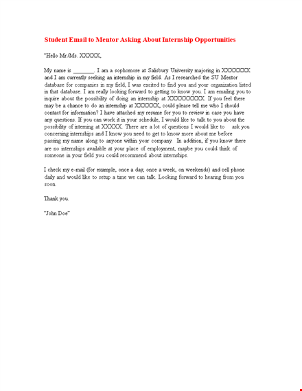 internship student email letter template