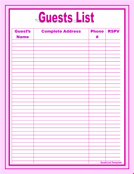 free wedding guest list template | organize your guest list easily template
