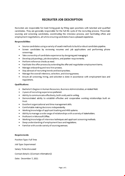 recruiter job description template