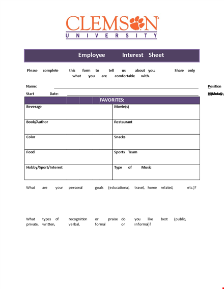interest sheet template