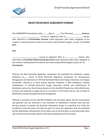 franchise agreement for rural distribution system - operator requirements template