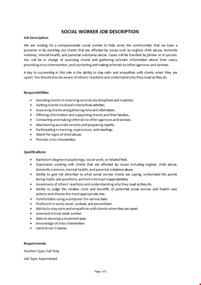 social worker job description template