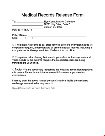 authorize release of medical records | easy medical release form template