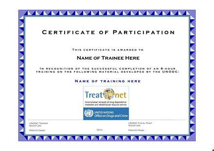trainee participation certificate template template