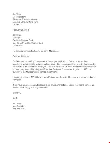 get your proof of employment letter for mandelene terry - easy process template