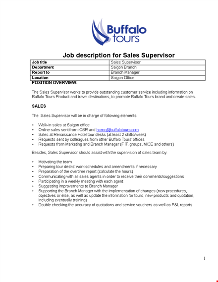 sales supervisor job description template