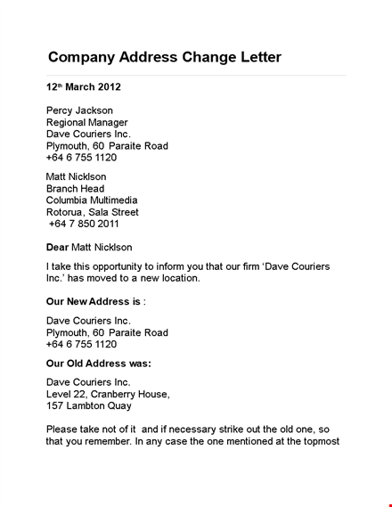 change of address letter - notifying couriers of address change template