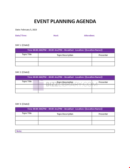 event planning agenda template