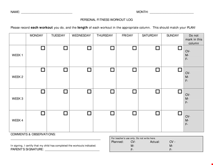 printable fitness workout log template