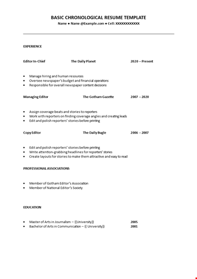 basic chronological resume template template