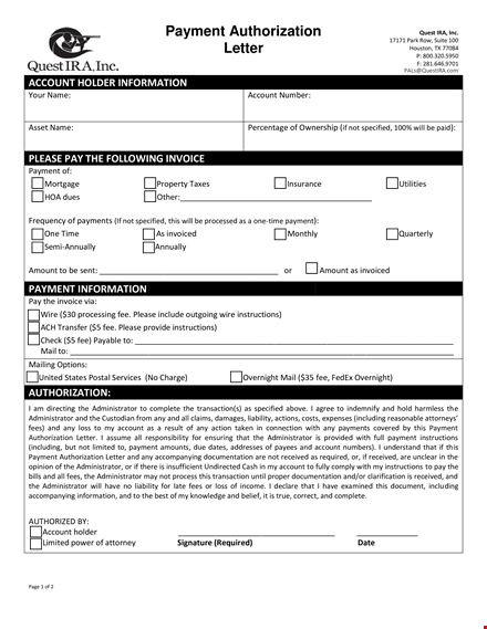 payment authorization letter template: easily authorize account payments template