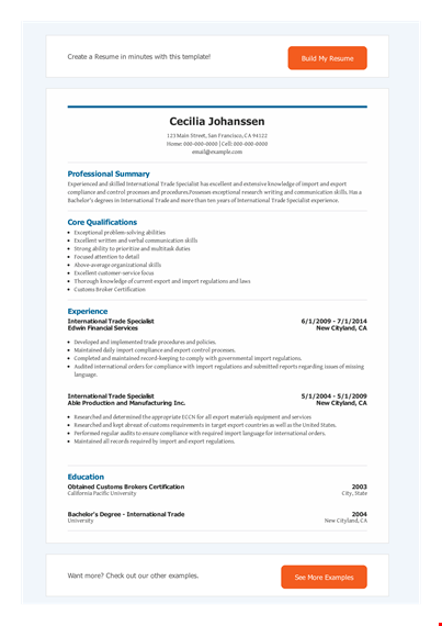 trade finance professional resume template