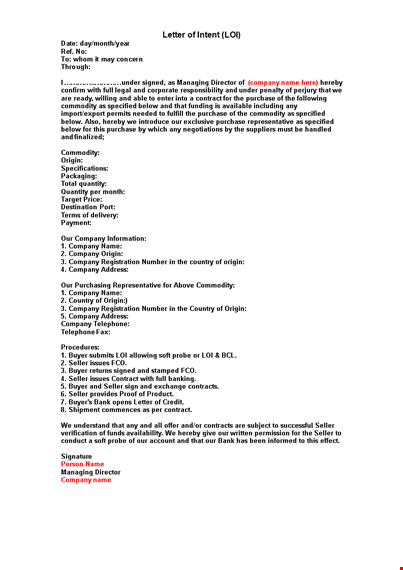 sample contract letter of intent template