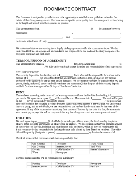 roommate agreement template - create an effective contract with your roommates and landlord template