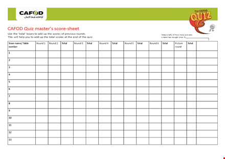 quiz score sheet template template