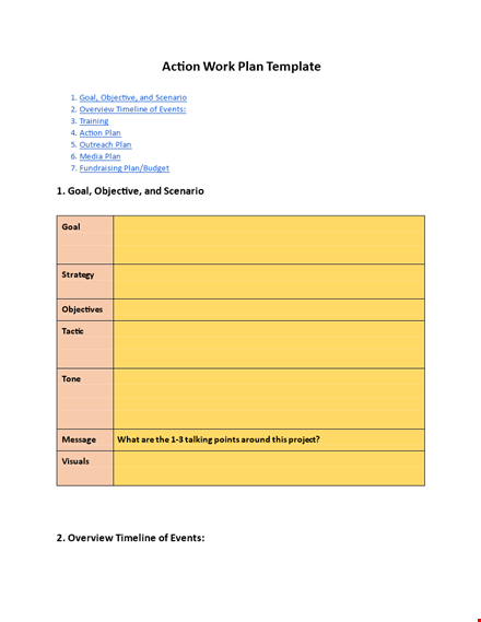 effective work plan template for training, fundraising, and action template