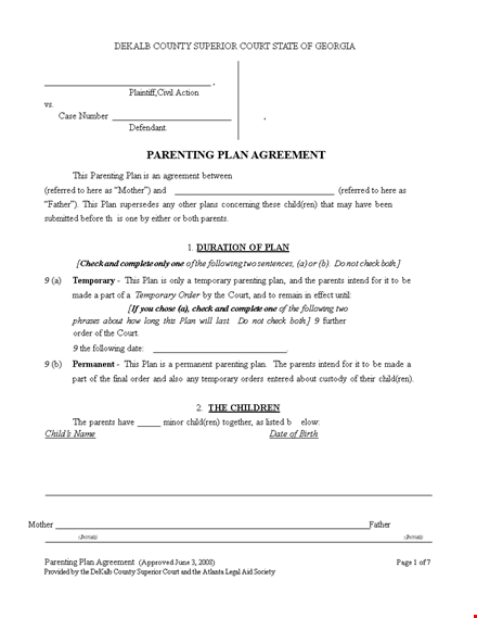 parenting plan agreement template
