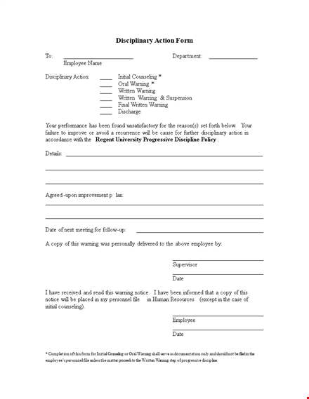 disciplinary action form | written warning for employees template
