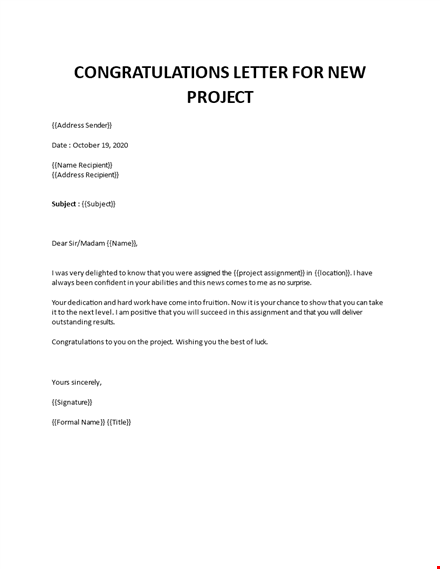 congratulations letter for new project template