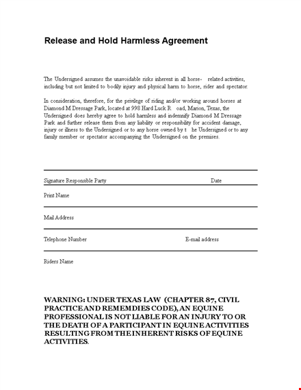 protect yourself: horse injury hold harmless agreement template template