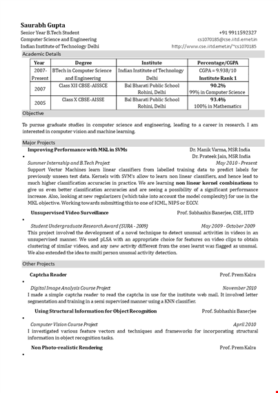 computer engineering resume: project research institute in delhi | pdf template