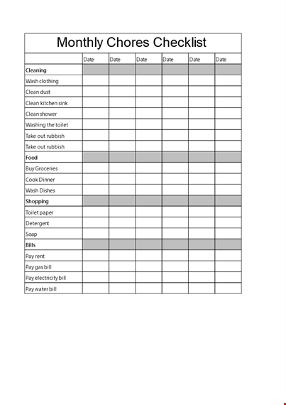 clean toilet with monthly chore checklist template template