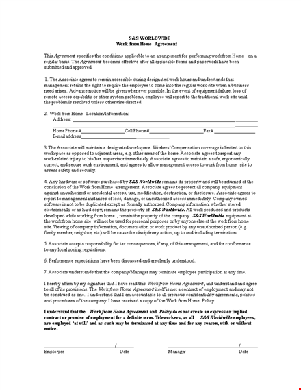work from home agreement template template