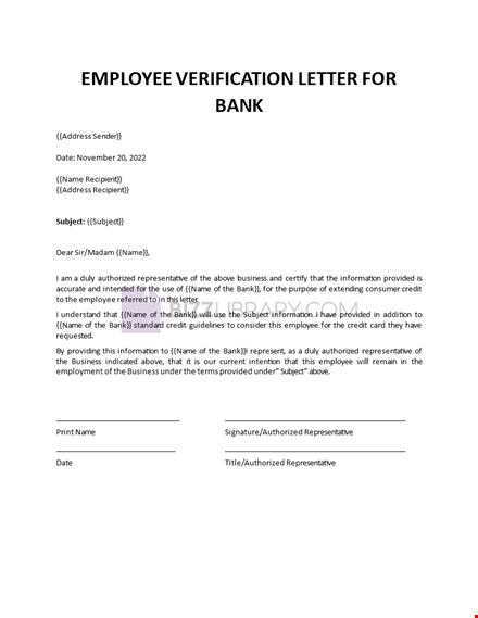 employee verification letter for bank template