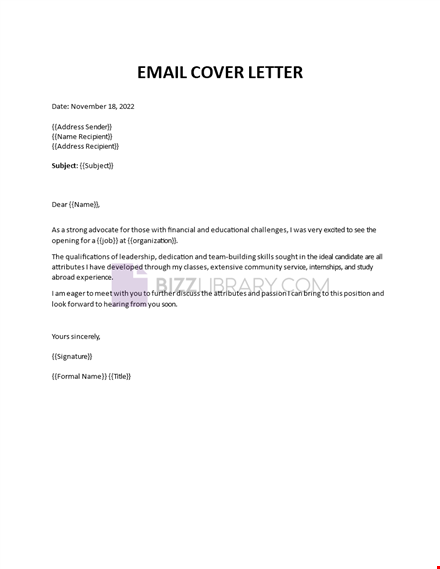 email cover letter template template
