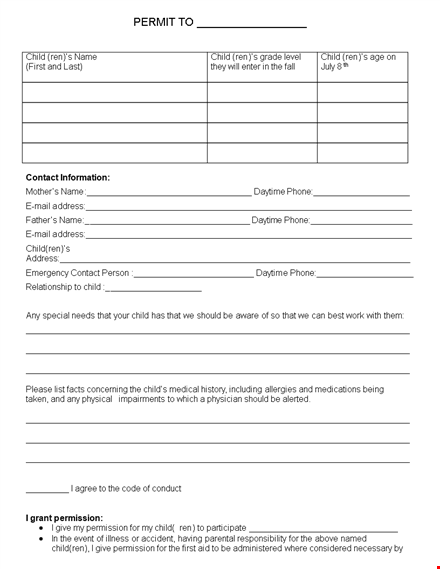 permission slip template template