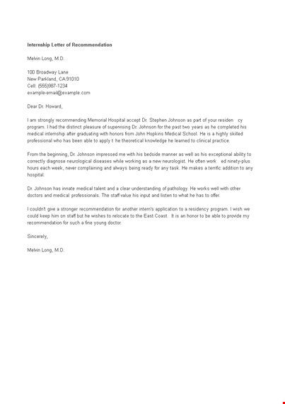 letter of recommendation for student intern template