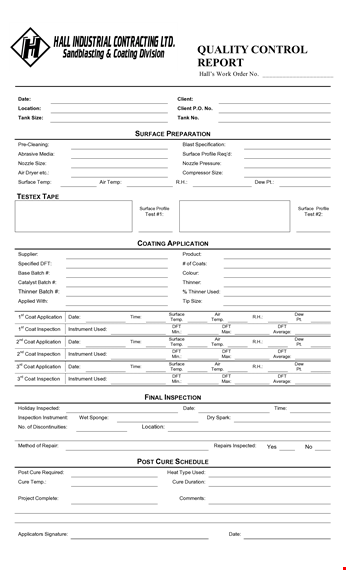 quality control report template