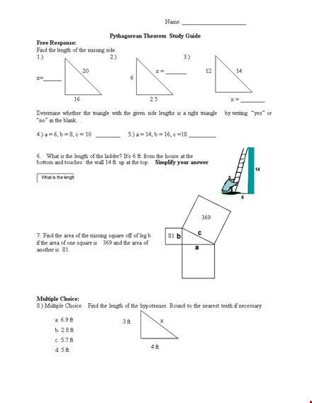 pythagorean theorem formula template