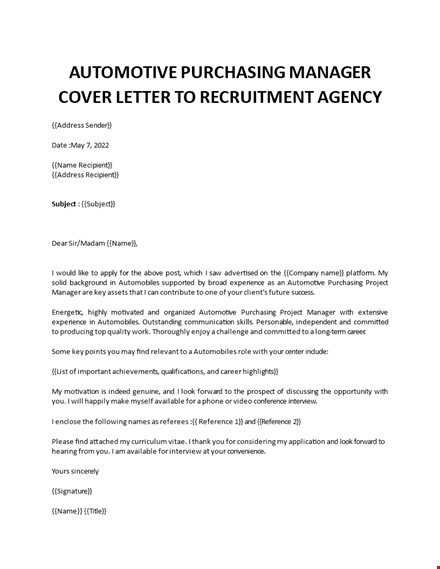 automotive purchasing manager cover letter template