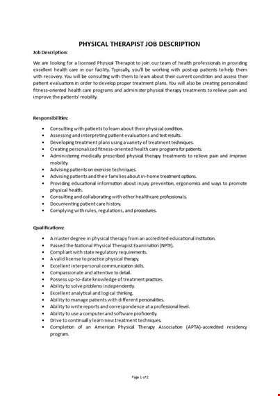 physical therapist job description template