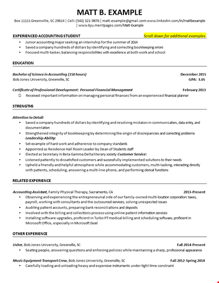 junior accountant student resume template