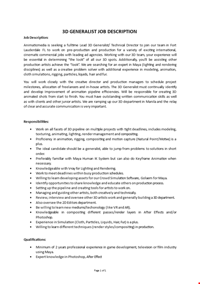 3d generalist job description template