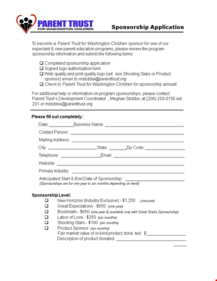 sponsorship application template for parent - get approved in months template