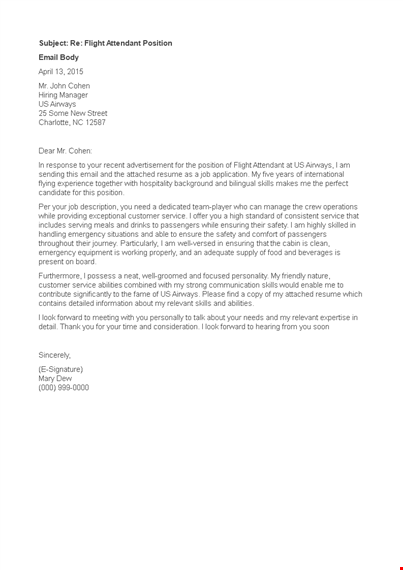 flight service position | showcase your skills | airways email cover letter template