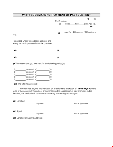 demand notice for payment of past due rent template