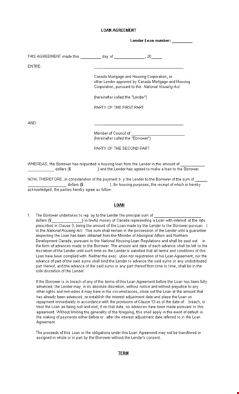 loan agreement template: define interest, terms, and responsibilities of borrower and lender template