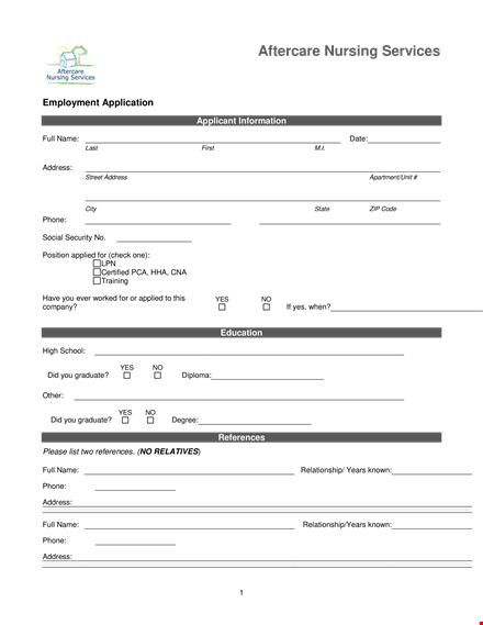 nursing job application example - employment, address, information: understand template