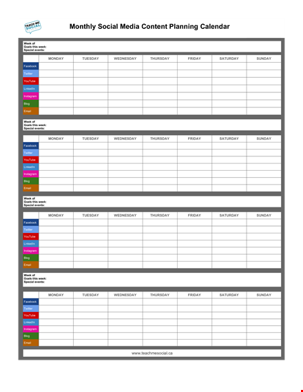 social media content calendar sample template