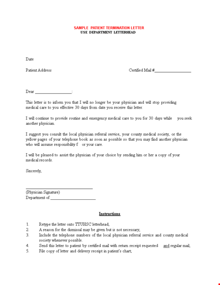 free termination letter sample for medical patient physician template