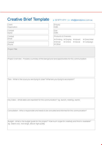 get started with our creative brief template - streamline your project | contact us today template