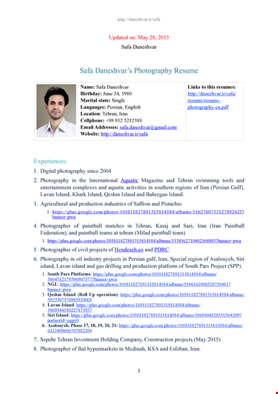 digital photographer resume template