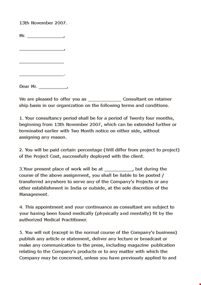independent consultant offer letter template template