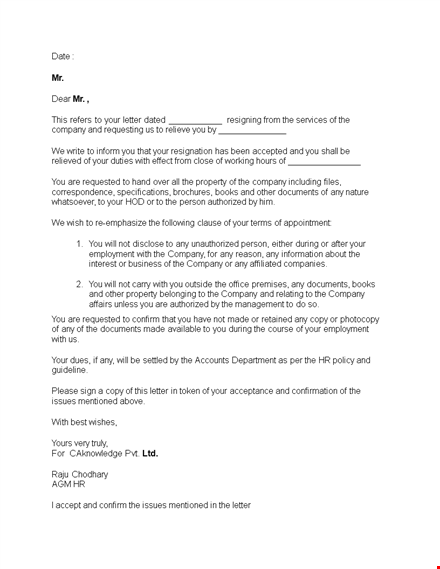 professional resignation letter & relieving letter format  template