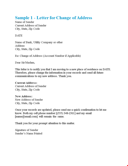 change of address letter - notify sender of address change template