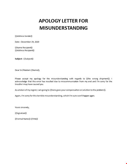 apology letter for misunderstanding template